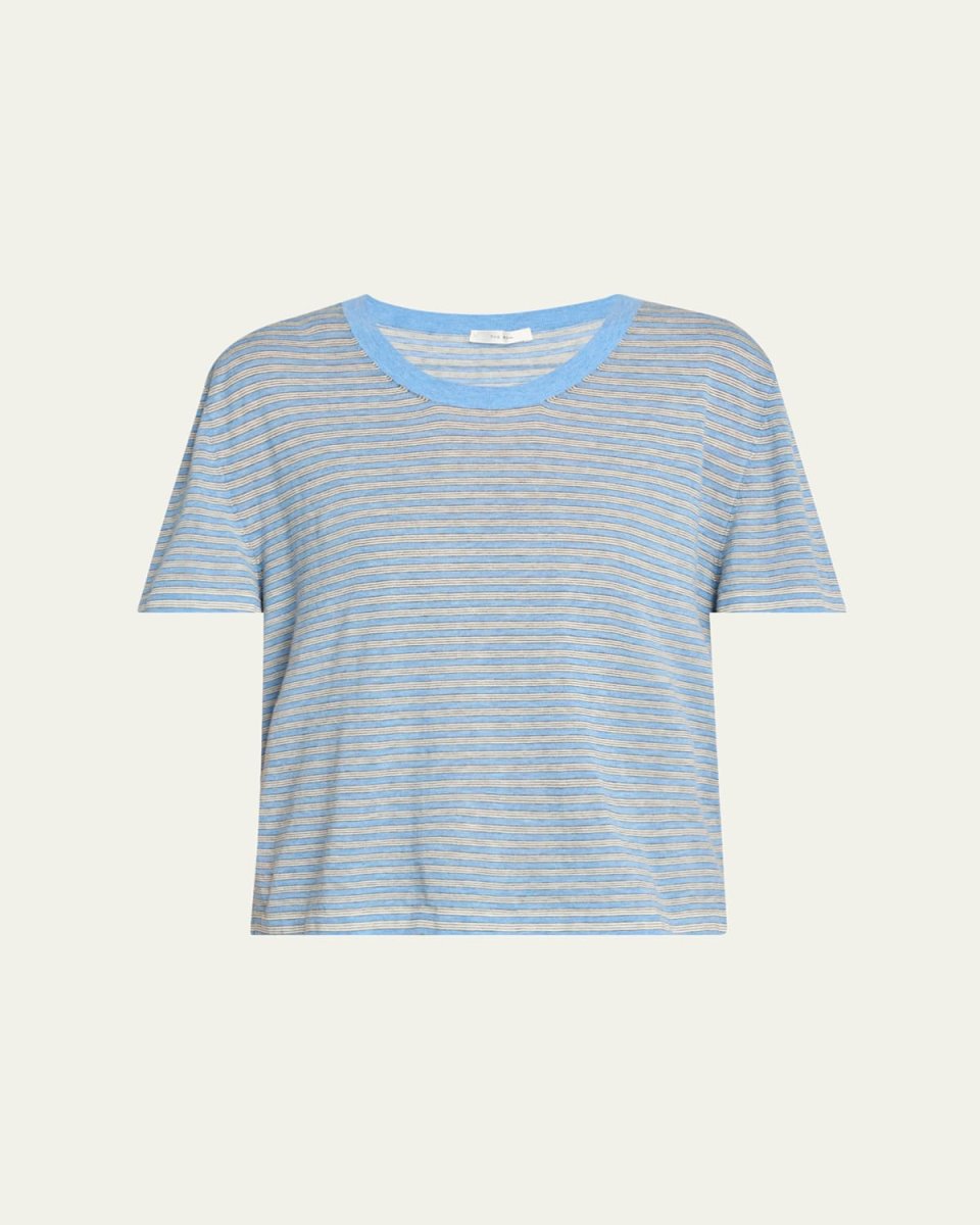 Jansu Striped Short-Sleeve Cotton-Cashmere Top